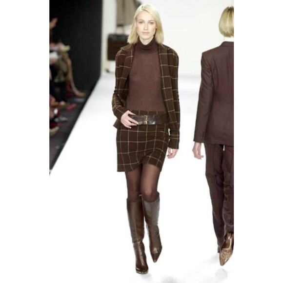 Ralph Lauren Collection Purple Label Vintage Runway Mini Skirt Wool Check 2001 L - Picture 2 of 16